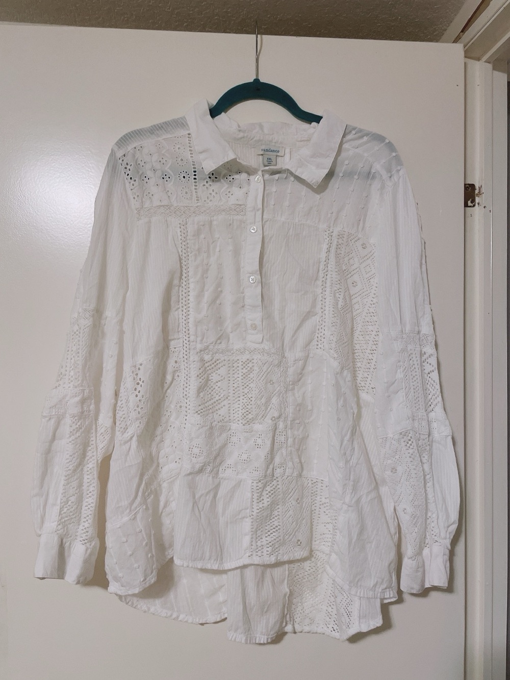 Sundance White Eyelet Lace Pullover Blouse Size XXL